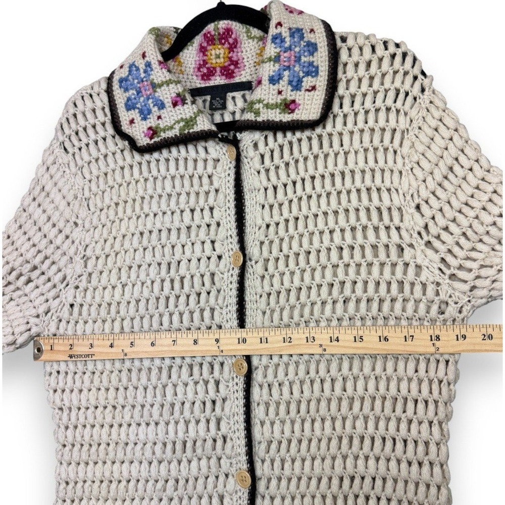 Lucky Brand VTG Wool Crochet Knit Long Cardigan Sweater Coat Duster‎ Womens XL - Picture 9 of 12